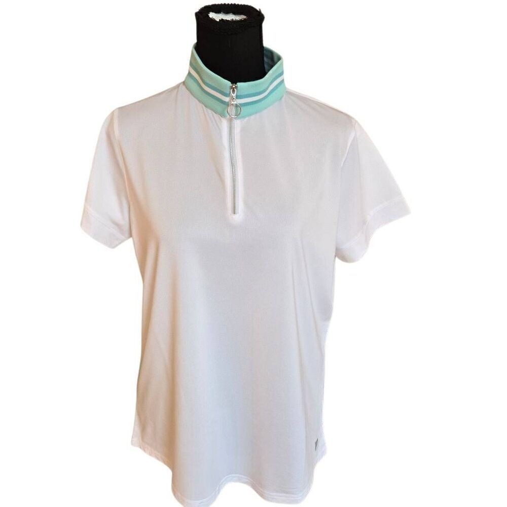 Bette & Court Womens White Short Sleeve 1/4 Zip Golf Polo Shirt Size Large